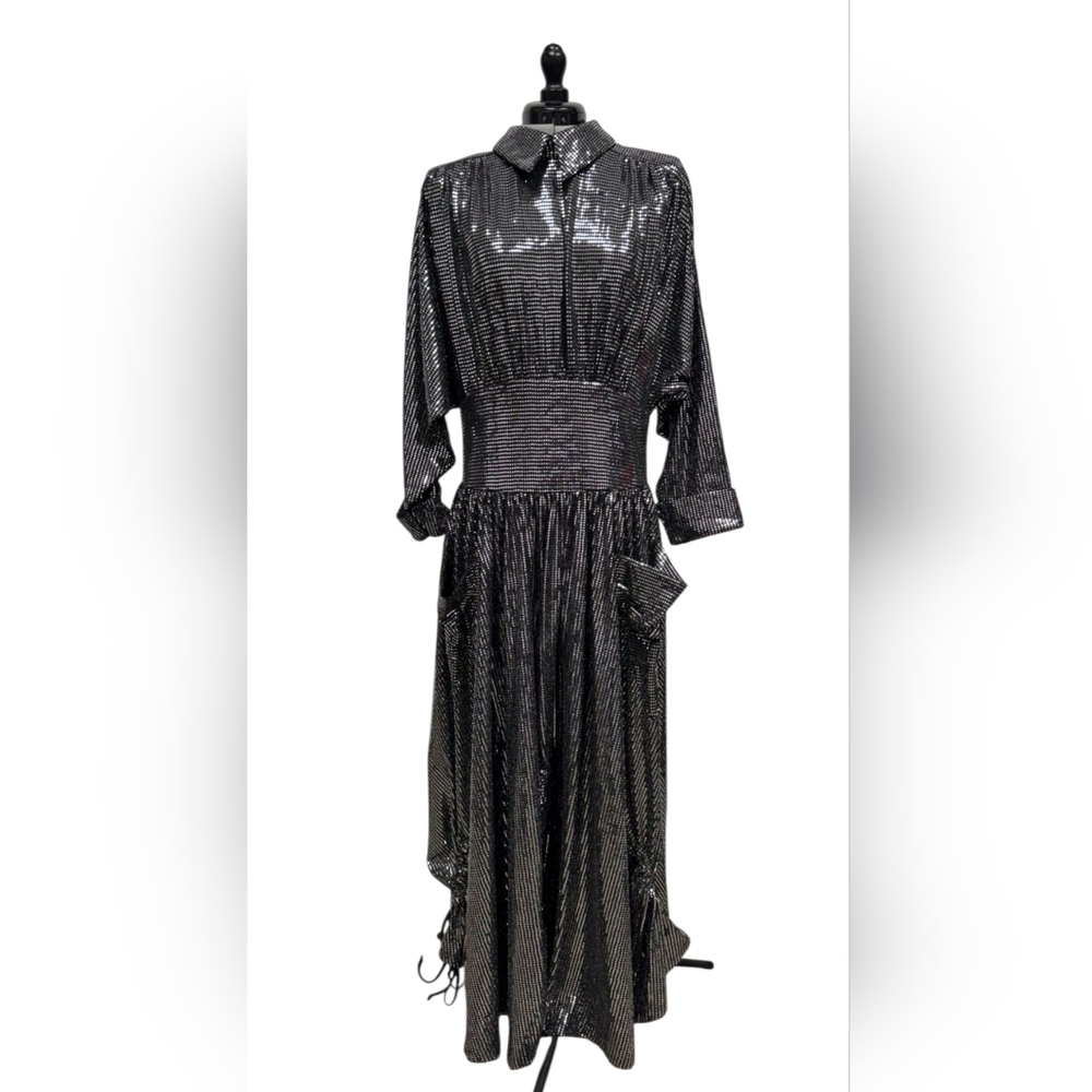 Batsheva Shimmering Black Long Sleeve Dress